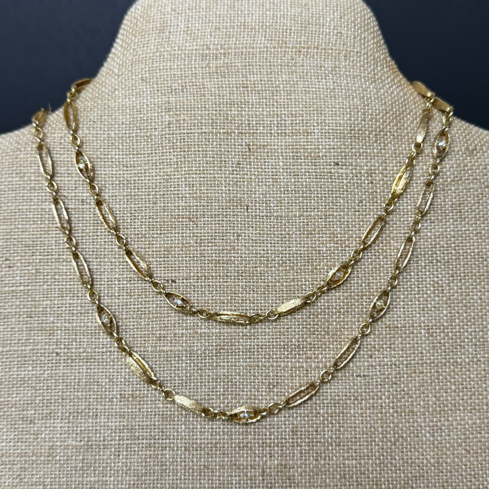 Vintage Grossé Germany Link chain Necklace with Marquis Rhinestones 34” Marked